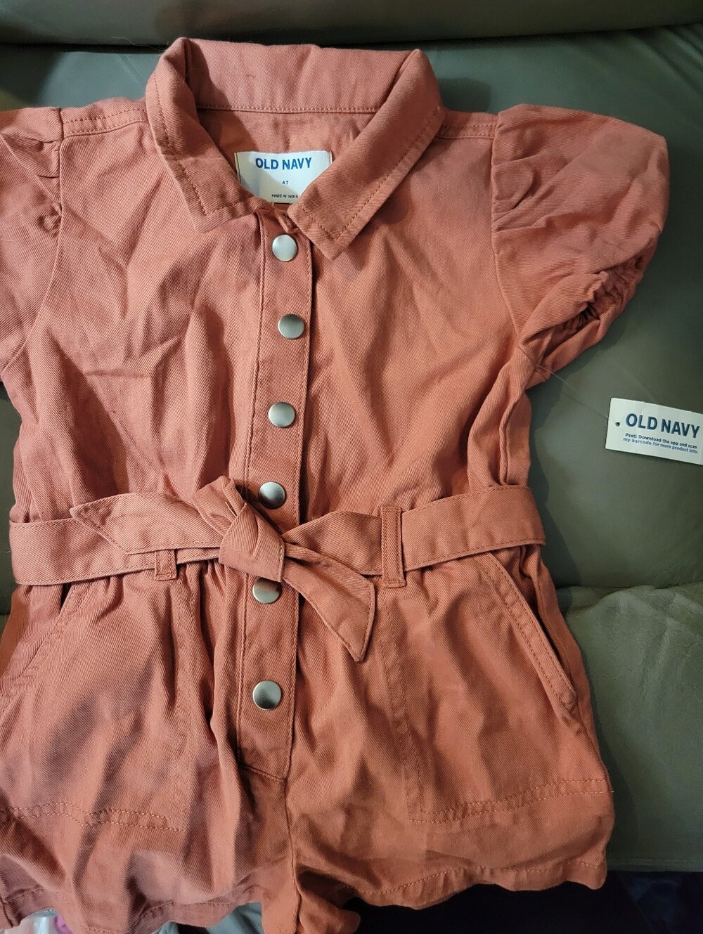 Old Navy Rust-Pink Button Front Tie-Waist Romper Nwt Size 4t